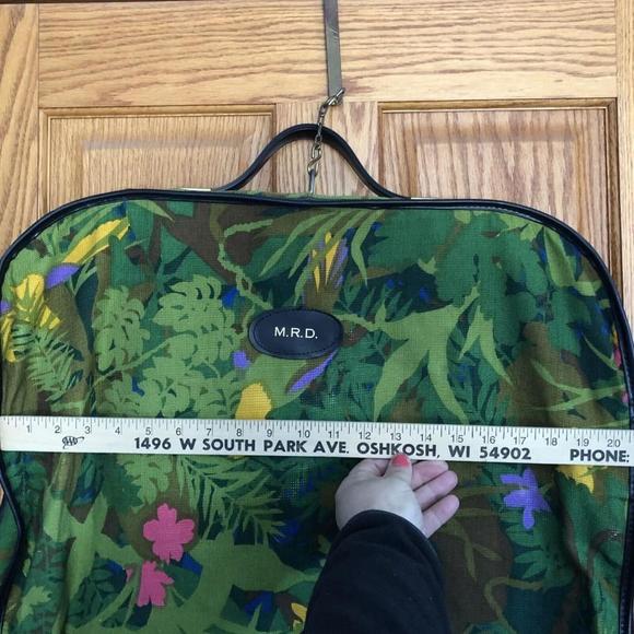 VTG Hanging Garment Luggage Bag 1970s Bright Green Floral MOD Saks Fifth Avenue - Picture 8 of 12